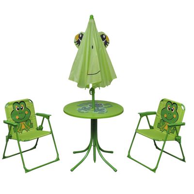 vidaXL 3-osaline laste aiamööblikomplekt päevavarjuga, roheline