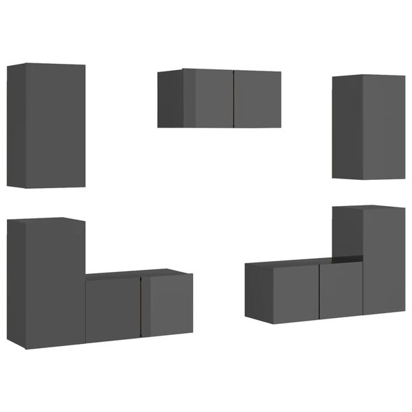 vidaXL 7-osaline telerikappide komplekt, hall, puitlaastplaat