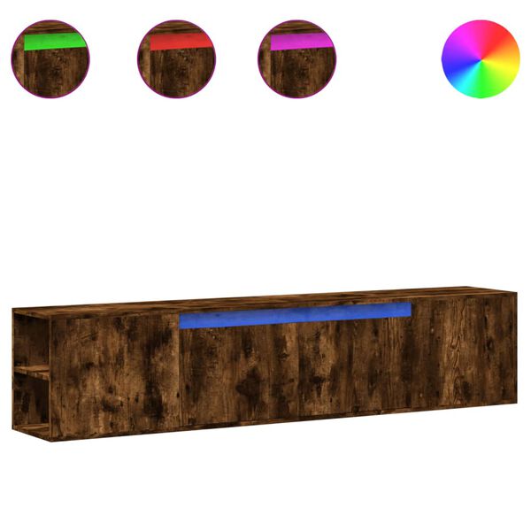 vidaXL teleri seinakapp LED-tuledega, suitsutamm, 180 x 31 x 39,5 cm