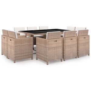 vidaXL 11-osaline aiam&ouml;&ouml;blikomplekt patjadega, pol&uuml;rotang, beež