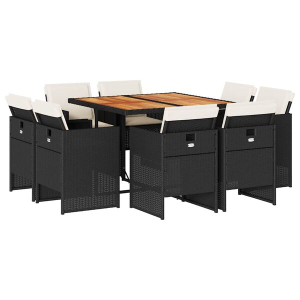 vidaXL 9-osaline aiam&ouml;&ouml;bli komplekt patjadega, must, pol&uuml;rotang