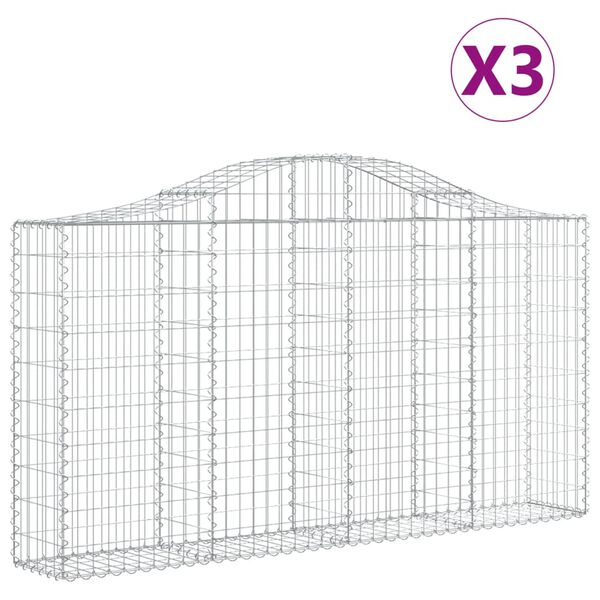 vidaXL kaarekujulised gabioonkorvid 3 tk, 200x30x100/120 cm, raud