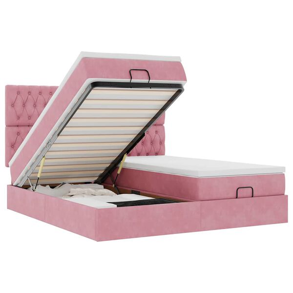 vidaXL Ottomani voodiraam madratsitega, roosa, 180x200 cm, samet