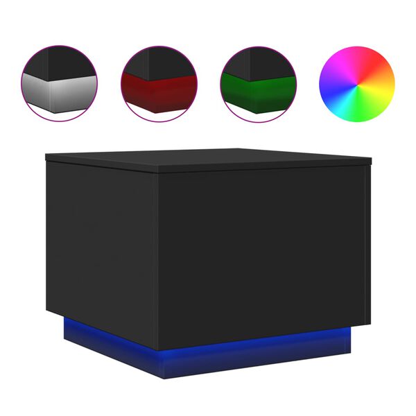 vidaXL LED-tuledega kohvilaud, must, 50 x 50 x 40 cm