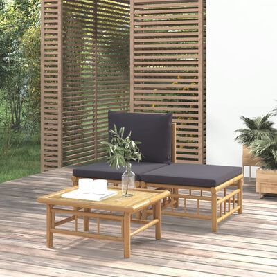 vidaXL 3-osaline aiamööbli komplekt tumehallide patjadega, bambus