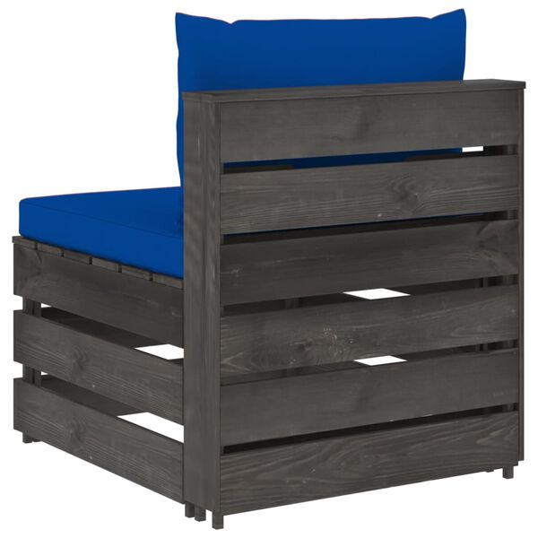 vidaXL keskmine diivan istmepatjadega, hall, immutatud puit