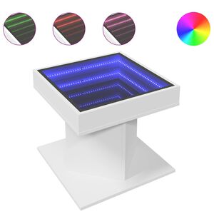 vidaXL kohvilaud LEDiga, valge, 50x50x45 cm, tehispuit