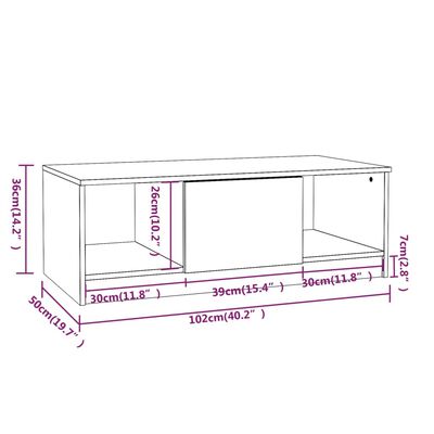 vidaXL kohvilaud, suitsutatud tamm, 102 x 50 x 36 cm, tehispuit