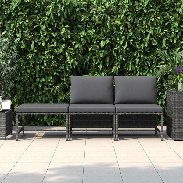 vidaXL 3-osaline aiam&ouml;&ouml;blikomplekt patjadega, hall, pol&uuml;rotang