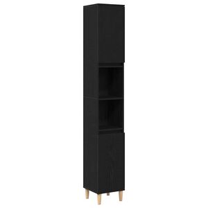 vidaXL Vannitoa kapp riiuliga Must tamm 30 x 30 x 190 cm Tehispuit