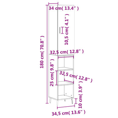 vidaXL kõrge kapp, betoonhall, 34,5x34x180 cm, tehispuit