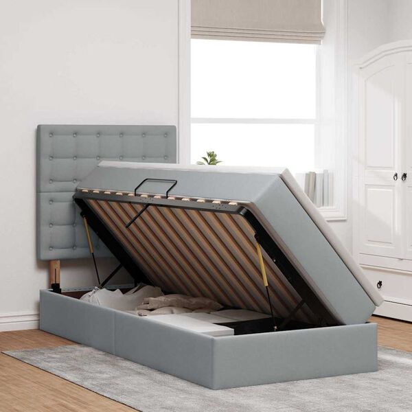 vidaXL Voodi hoiukohaga ja madratsiga Helehall 90 x 200 cm Pol&uuml;ester