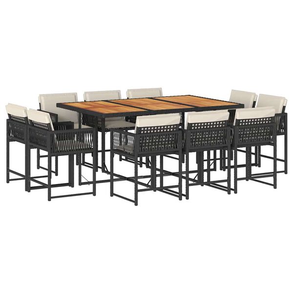 vidaXL 11-osaline aiam&ouml;&ouml;bli komplekt patjadega, must, pol&uuml;rotang