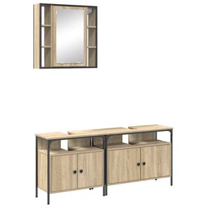 vidaXL Vannitoa m&ouml;&ouml;bleset riiuliga ladustamisega 3 pcs Pruun Tehispuit