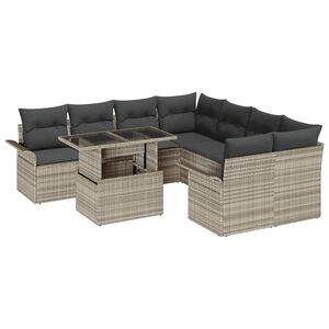 vidaXL Aia Diivanikomplekt padjaga 9 pcs Helehall Pol&uuml; Rattan