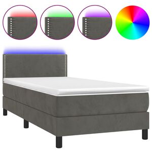 vidaXL kontinentaalvoodi madrats ja LED, tumehall, 90x190 cm, samet