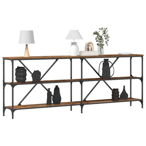 vidaXL Konsoollaud riiuliga Vana puit 200 x 30 x 75 cm Tehispuit