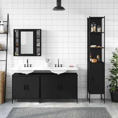 vidaXL 4-osaline vannitoakappide komplekt, must, tehispuit