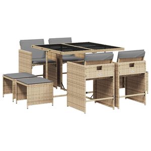 vidaXL 9-osaline aia s&ouml;&ouml;gim&ouml;&ouml;bli komplekt patjadega, beežid toonid