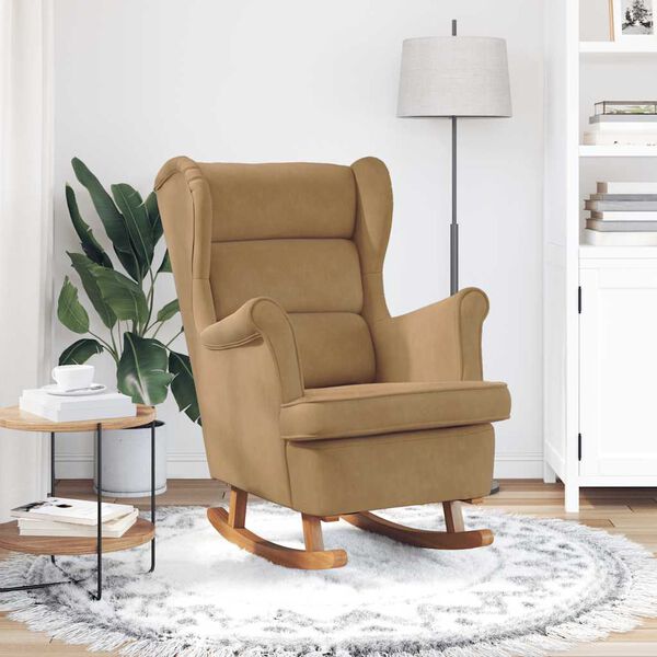 vidaXL kiiktool, seljatoega, pruun samet ja t&auml;ispuit