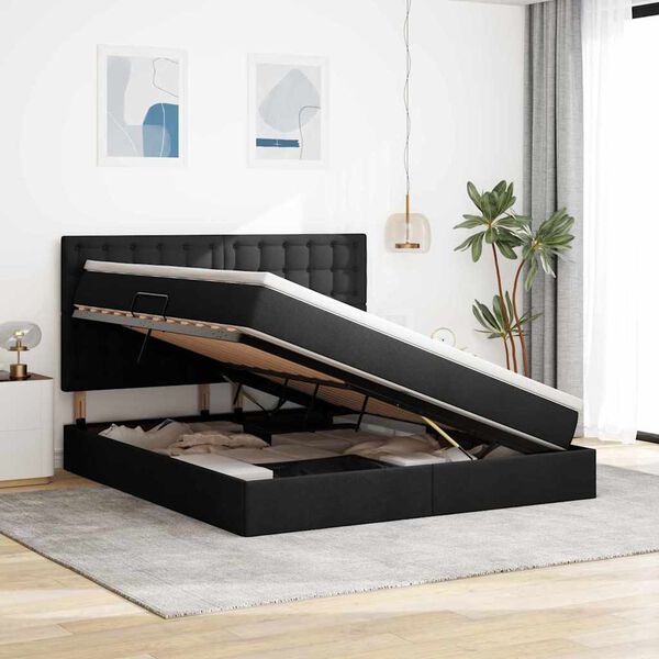 vidaXL Voodi hoiukohaga ja madratsiga Must 180 x 200 cm Pol&uuml;ester