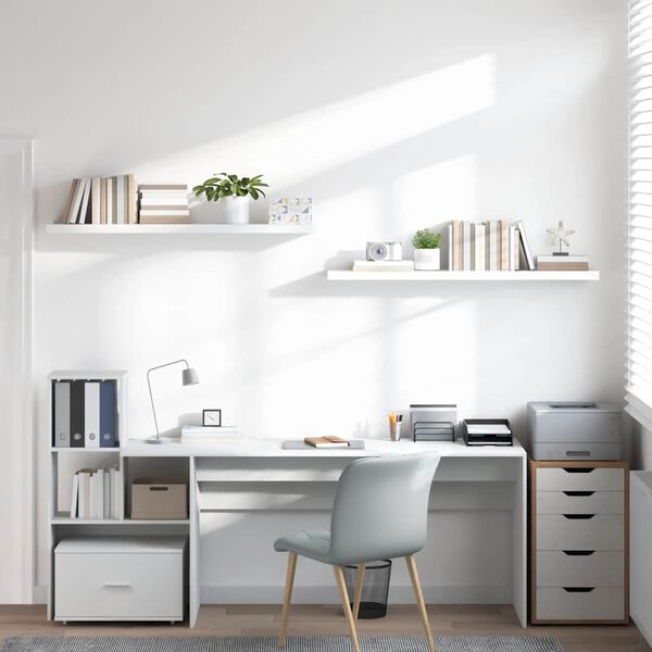 vidaXL seinariiulid, 2 tk, k&otilde;rgl&auml;ikega valge, 120x23,5x3,8 cm MDF