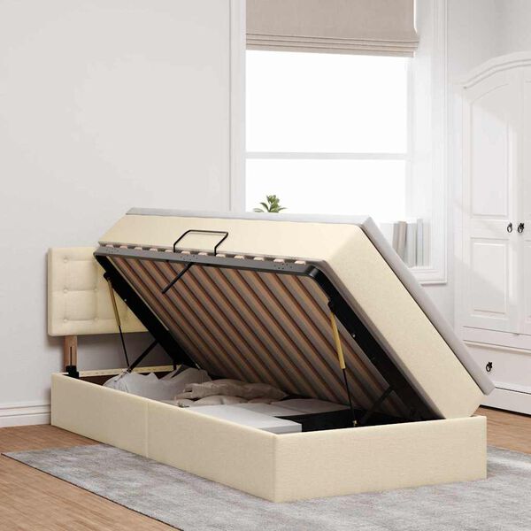 vidaXL Voodi hoiukohaga ja madratsiga Kreem 100 x 200 cm Tehispuit