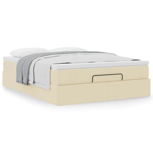 vidaXL ottomani voodi madratsiga, kreemjas, 140x200 cm, kangas