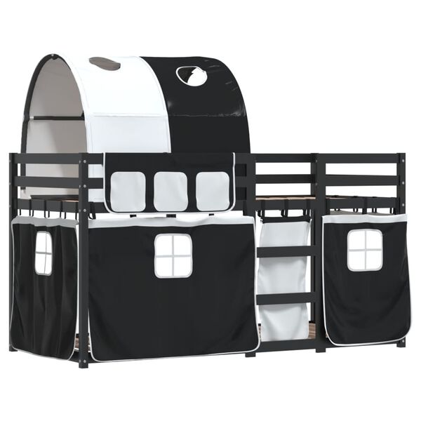 vidaXL narivoodi kardinatega, valge/must, 90x200 cm, m&auml;nnipuit