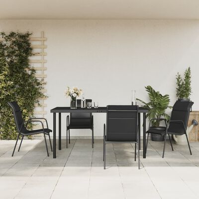 vidaXL 5-osaline aia söögimööbli komplekt, must, tekstileen ja teras