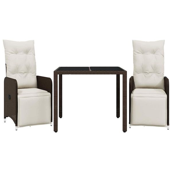 vidaXL 3-osaline aia bistrookomplekt patjadega, pruun, polürotang