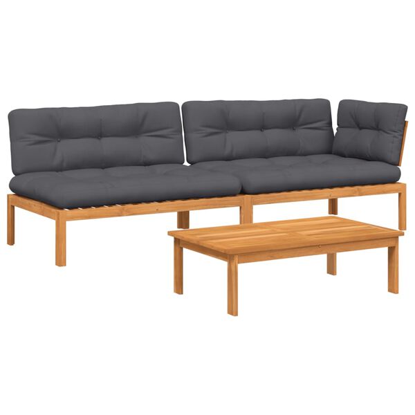 vidaXL 3-osaline kaubaalustest diivanikomplekt patjadega, akaatsiapuit