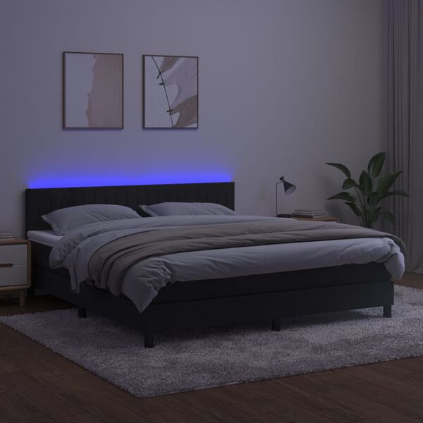 vidaXL kontinentaalvoodi madrats ja LED, must, 160x200 cm, samet
