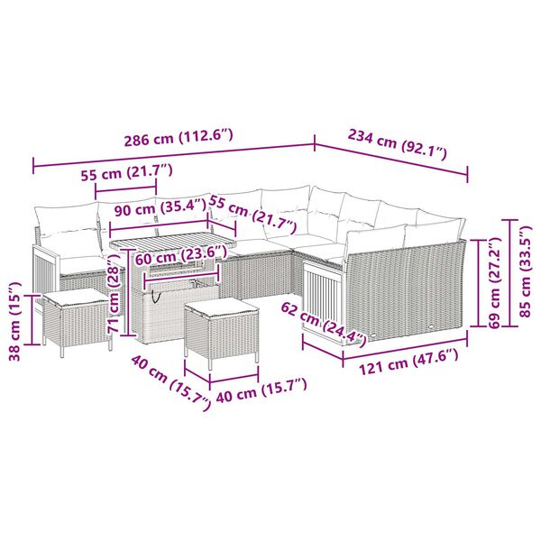 vidaXL Aia Diivanikomplekt padjaga 12 pcs Must 90 x 55 x 71 cm