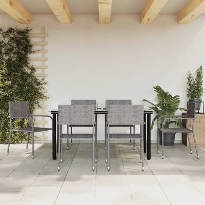 vidaXL 7-osaline aia söögimööbli komplekt, hall/must, polürotang/teras