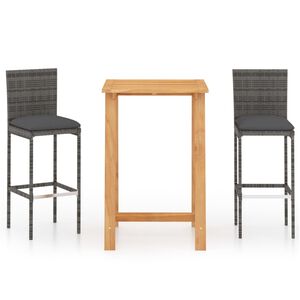 vidaXL 3-osaline aia baarikomplekt patjadega, hall