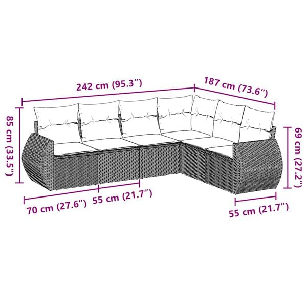 vidaXL 6-osaline aiadiivani komplekt patjadega, must, pol&uuml;rotang