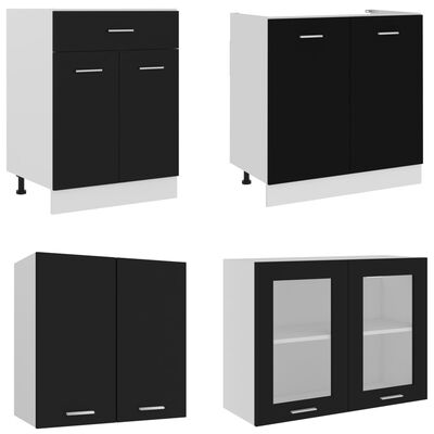 vidaXL 4-osaline köögikapi komplekt, must, puitlaastplaat