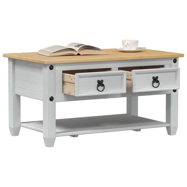 vidaXL Kohvilaud sahtliga Valge 85 x 50 x 45 cm Tahke m&auml;nd