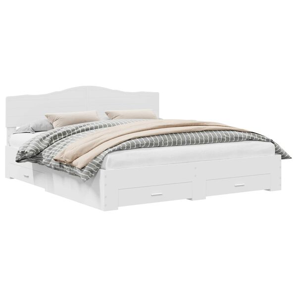 vidaXL Voodi raam peaga sahtliga Valge 180 x 200 cm Tehispuit