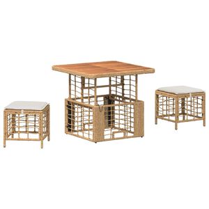 vidaXL Aia s&ouml;&ouml;gilaudade komplekt padjaga 3 pcs Loodus ja Valge