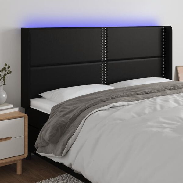 vidaXL LED-voodipeats, must, 163x16x118/128 cm, kunstnahk