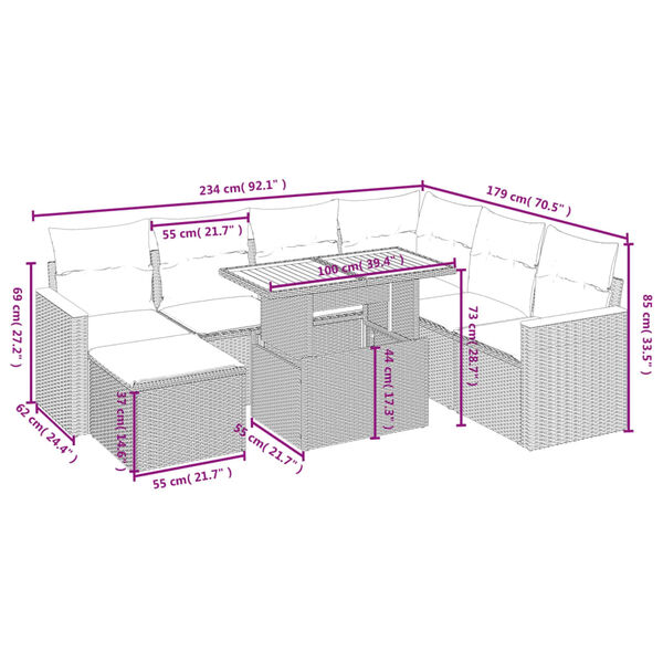 vidaXL 8-osaline aiadiivani komplekt patjadega, must, pol&uuml;rotang