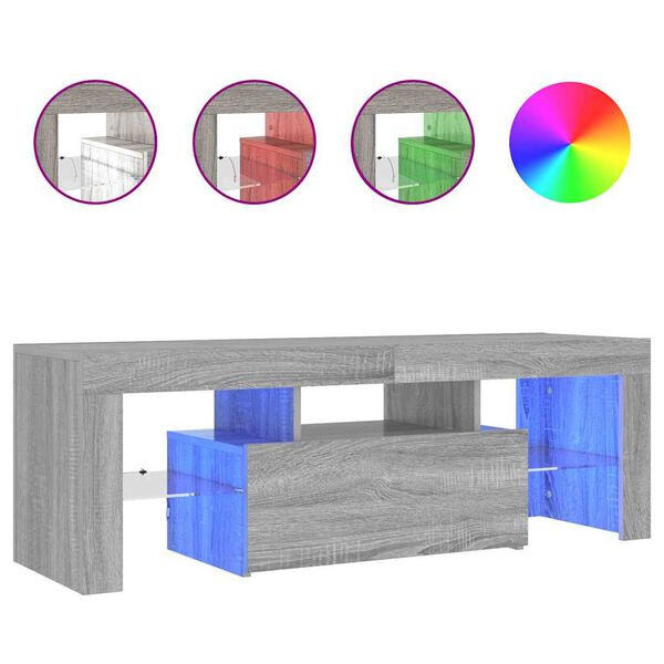 vidaXL telerialus LED-tuledega, hall Sonoma tamm, 120 x 35 x 40 cm