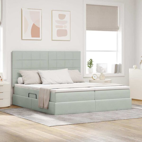 vidaXL Laos voodi madratsiga peaga Helehall 180 x 200 cm Samet