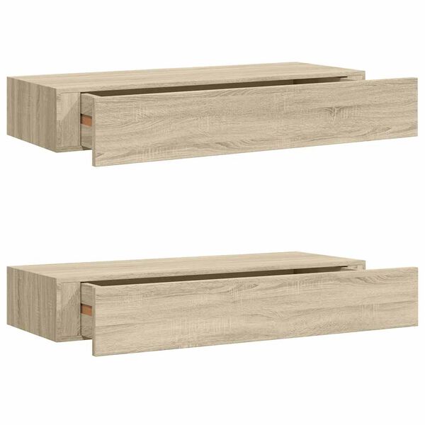 vidaXL sahtlitega seinariiulid, 2 tk, tamm, 60 x 23,5 x 10 cm, MDF