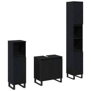 vidaXL Vannitoa m&ouml;&ouml;bleset 3 pcs Must tamm T&ouml;&ouml;deldud puit ja metall