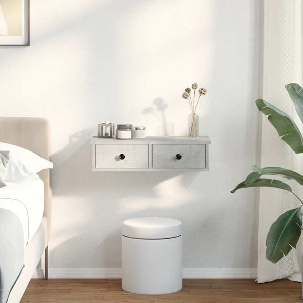 vidaXL seinariiul sahtlitega, betoonhall, 60 x 28 x 15 cm, tehispuit