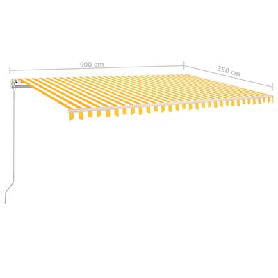 vidaXL automaatne varikatus, tuuleandur, LED, 5x3,5 m kollane, valge