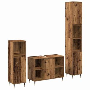 vidaXL Vannitoa m&ouml;&ouml;bleset riiuliga uksega 3 pcs Vana puit Tehispuit